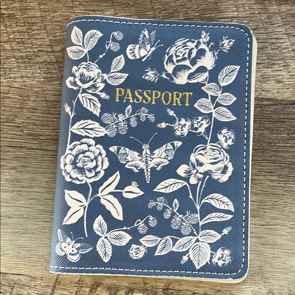 Rifle Paper Co Blue Floral Passport Holder